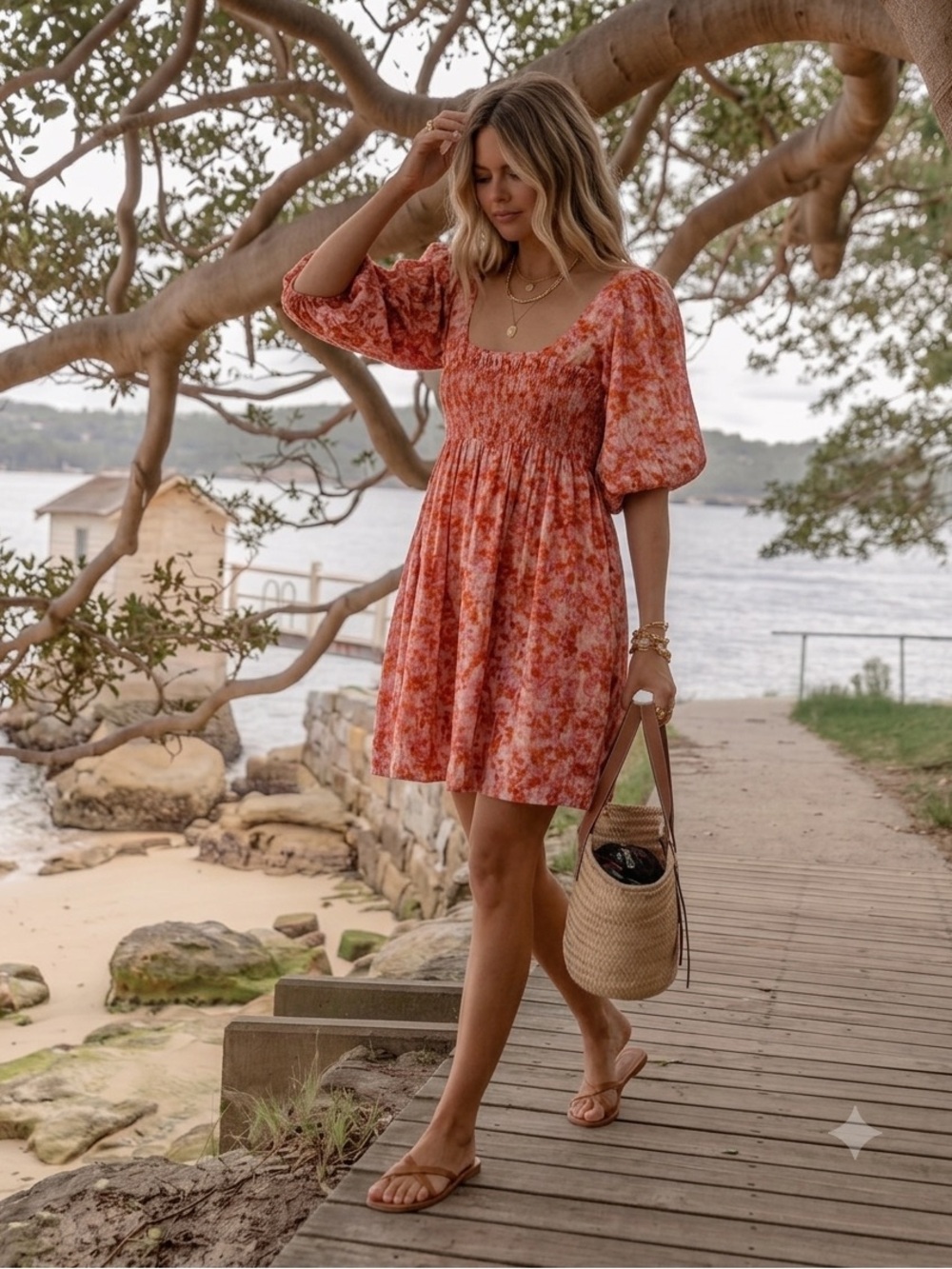 Anthropologie Floral Smocked Babydoll Dress Size M Altered